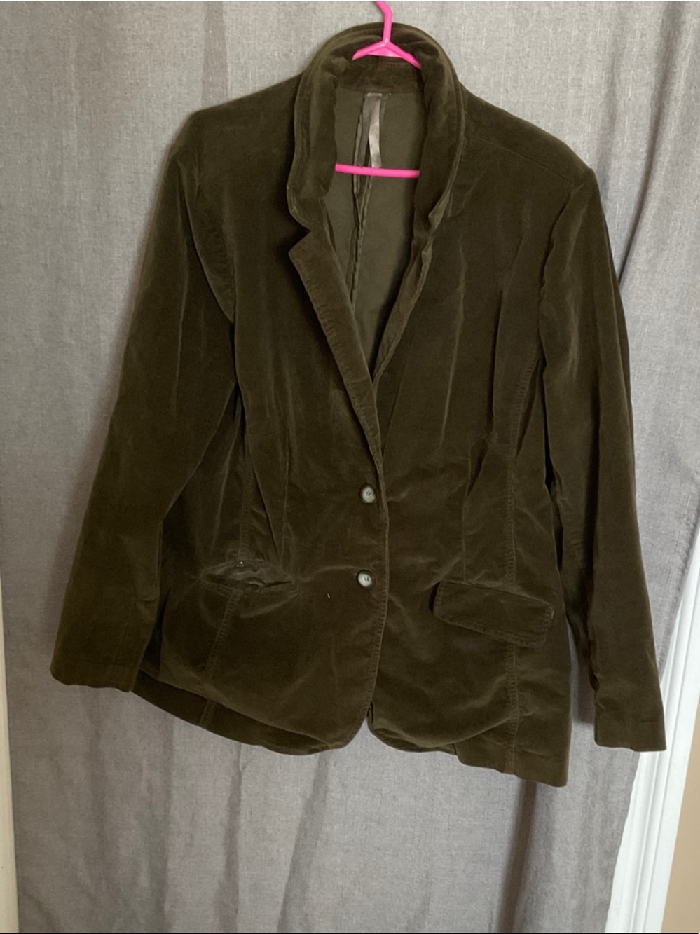 Olive Green Velvet Single-Button Blazer